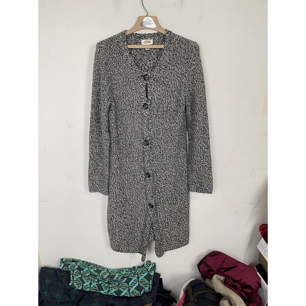 Talbots Womens Cardigan Sweater‎ Medium Gray Lambswool Duster Long Cozy Classic